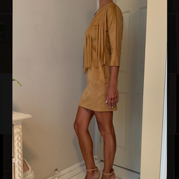 FAUX SUEDE CAMEL FRINGED DRESS WITH POCKETS - Picture 7 of 9